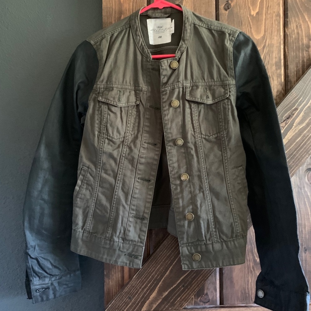 H&M Khaki and Fake leather look Jean Jacket